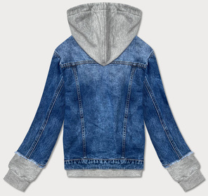 DAMSKA KURTKA JEANSOWA Z DRESOWYMI WSTAWKAMI NIEBIESKA (POP5923-K)