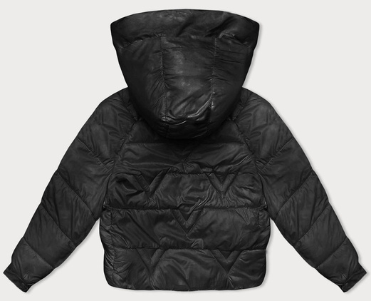 Czarna damska krótka kurtka z motywem w kratę