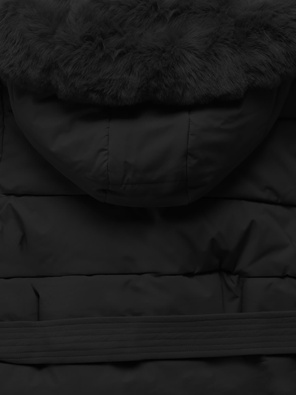 Czarna damska kurtka z genialnym futrzanym kapturem  