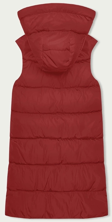 Czerwono czarny długi dwustronny damski bezrękawnik kamizelka z kapturem