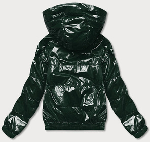 Zielona krótka lakierowana modna pikowana kurtka damska