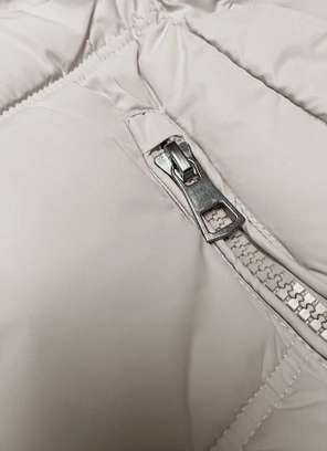 Jasnobeżowy stylowy pikowany damski bezrękawnik kołnierz kaptur