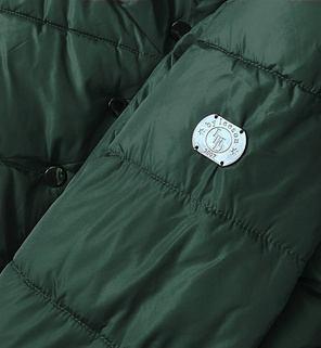 Zielona asymetryczna długa pikowana zimowa kurtka płaszczyk z kołnierzem