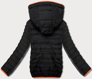 Czarna sportowa pikowana kurtka z łączonych materiałów z kapturem