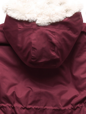 Bordowa ciepła kurtka parka na misiu z kapturem