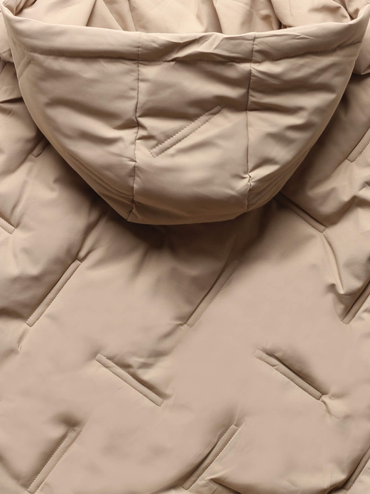 Beżowy pikowany damski bezrękawnik kamizelka z kapturem