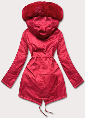 Czerwona genialna zimowa parka z futrem