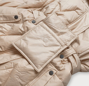 Beżowa zimowa długa puchowa kurtka płaszcz z kapturem