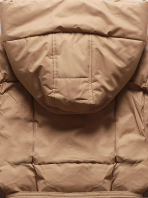 Ciemny beżowy zimowy długi płaszcz kurtka zimowa z dużym kapturem 