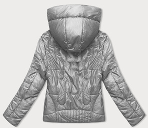 Srebrna błyszcząca przejściowa pikowana kurtka na suwak