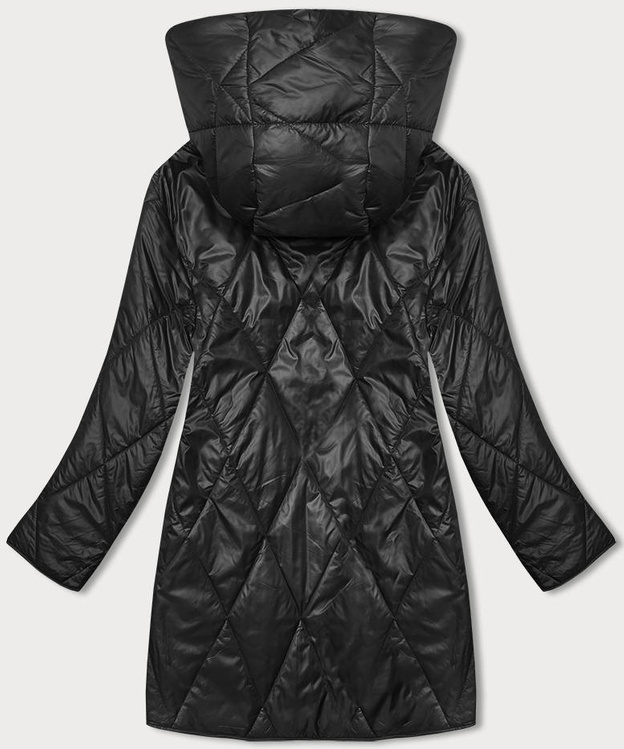 Czarna pikowana kurtka z kwiecistym kapturem PLUS SIZE