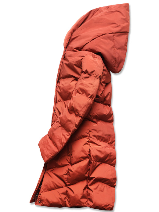 Ceglana pikowana ocieplana misiem zimowa kurtka płaszczyk z kapturem