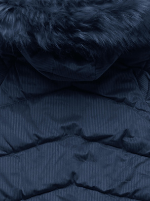 Granatowa sztruksowa długa zimowa kurtka z kapturem