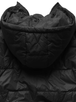 Czarna pikowana damska kurtka z bocznymi rozcięciami