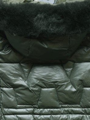 Khaki zimowa śliczna kurtka z paskiem w tali