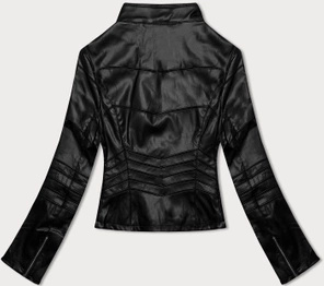 Czarna kurtka z eko skóry z ażurowymi wstawkami