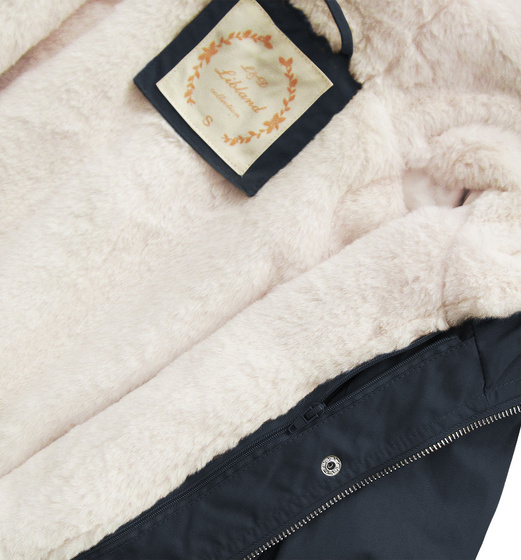 Granatowa zimowa ciepła kurtka parka na futrze