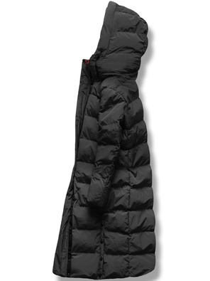 Czarny długi płaszczyk kurtka zimowa - na ciepłym misiu z kołnierzem