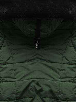 Ciemnozielona ciepła zimowa kurtka damska z torbą na zakupy