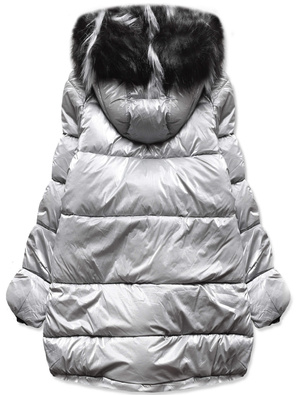 Srebrno czarna dwustronna zimowa czadowa kurtka