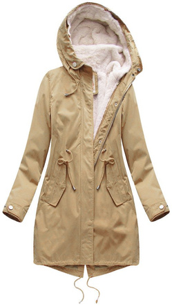Beżowa zimowa ciepła kurtka parka na futrze PLUSZIZE
