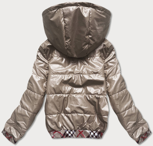 Beżowa kurtka zapinana na suwak wykończenie modna kratka