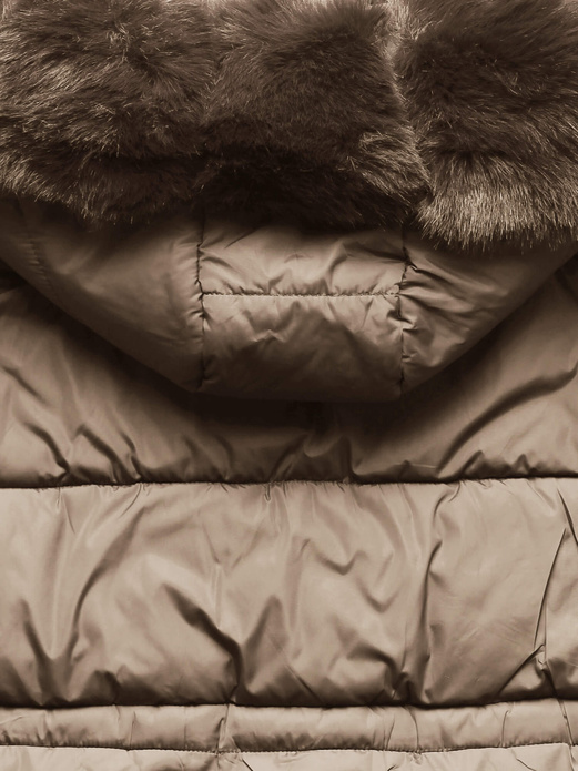 Jasnobrązowa rewelacyjna damska zimowa kurtka z kapturem netmoda