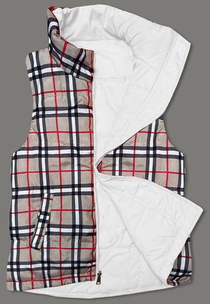 Biały dwustronny bezrękawnik kamizelka krata