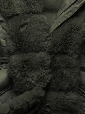 Zielona zimowa pikowana kurtka płaszczyk + futro