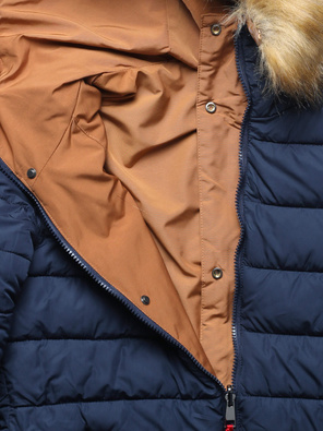 Karmel granat długa dwustronna ciepła kurtka parka z kapturem z odpinanym futerkiem