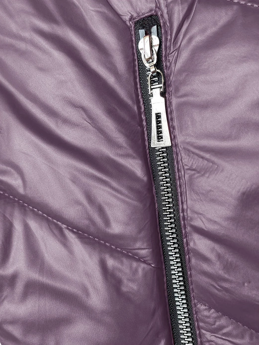 Wrzosowa pikowana kurtka z kwiecistym kapturem PLUS SIZE