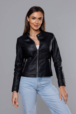 Czarna ramoneska kurtka ekoskóra ze stójką zapinana na suwak