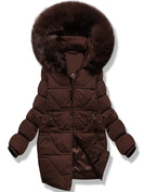 Brązowa zimowa ciepła kurtka pikowana z kapturem