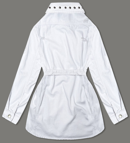 Biała jeansowa kurtka narzutka z dżetami