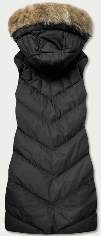 Czarna damska puchowa kamizelka z kapturem