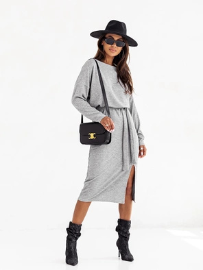 Szara czaderska elegancka sukienka midi 