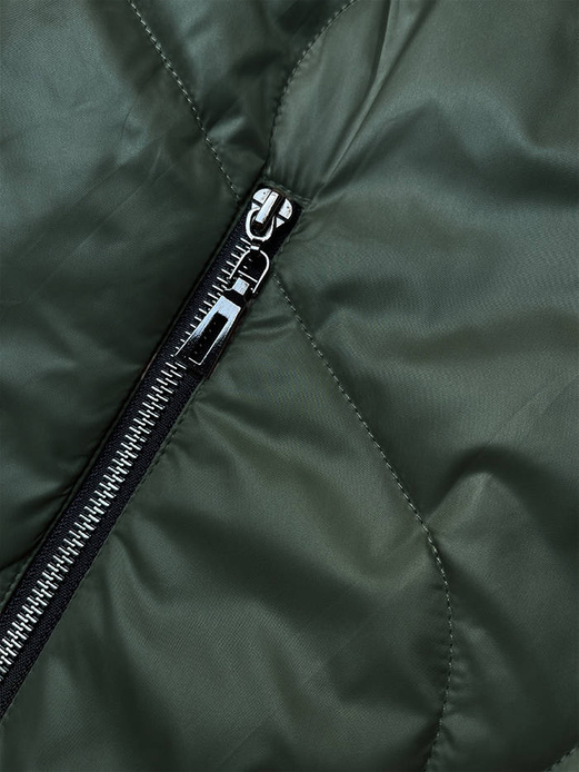 Zielona dwukolorowa wyszczuplająca przejściowa genialnie pikowana kurtka plus size