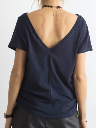 Ciemnozielona gładka bluzka, top basic, t-shirt z dekoltem V z tyłu