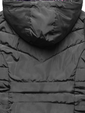 Grafitowa długa bluza damska płaszczyk z łączonych materiałów z kapturem