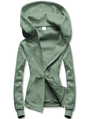 Zielona damska rozpinana bluza z kapturem basic