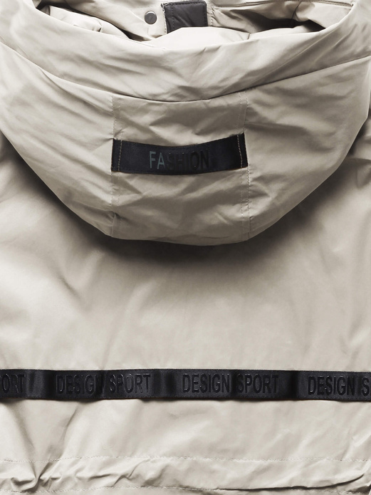 Jasnobeżowa genialna damska przejściowa kurtka parka z kapturem