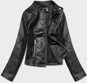 Czarna gładka kurtka ekoskóra ramoneska zapinana na suwak