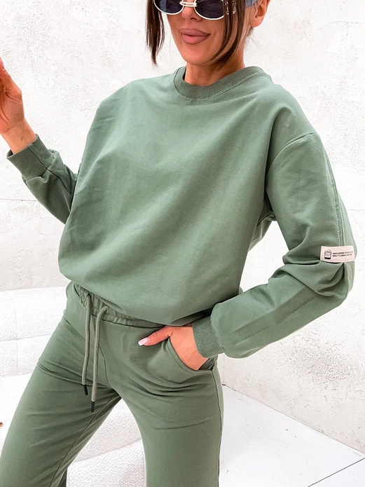 Khaki damski gładki dres komplet
