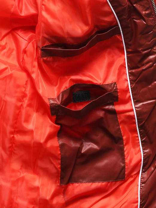 Brązowo pomarańczowa przejściowa zapinana na suwak kurtka damska z kapturem