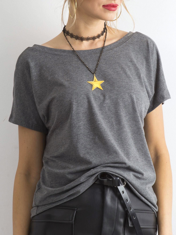 Ciemnozielona gładka bluzka, top basic, t-shirt z dekoltem V z tyłu