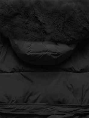 Czarna fenomenalna kurtka damska z paskiem  + futro