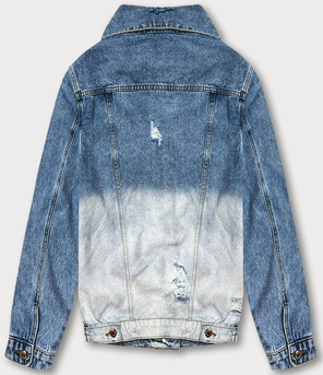 Niebieska kurtka ombre z przetarciami zapinana na guziki