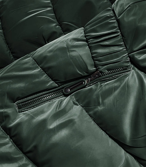 Zielona pikowana zimowa czadowa błyszcząca kurtka z futerkiem