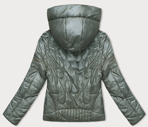 Oliwkowa błyszcząca przejściowa pikowana kurtka na suwak