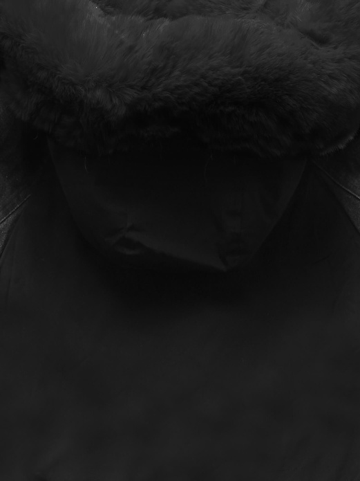 Czarna damska zimowa kurtka parka z łączonymi materiałami